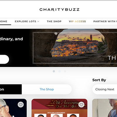 Charitybuzz auctions homepage